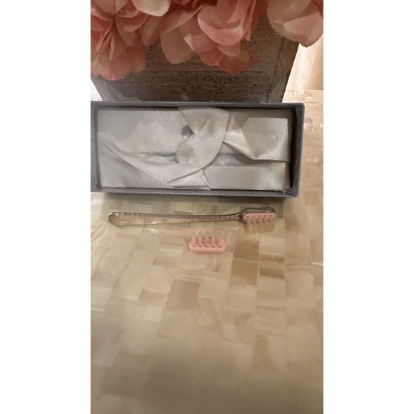 Vintage-NIB Sterling Silver BABY TOOTHBRUSH, GIRL PINK, Original Box - Picture 3 of 8
